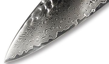 Damascus Kiritsuke kitchen knife with patterned blade