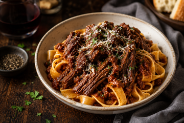 Slow cooked beef cheek ragu with pasta