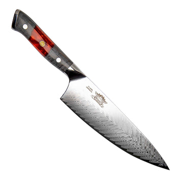 Damascus Kiritsuke kitchen knife with patterned blade