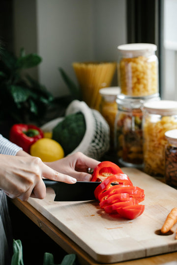 Wooden chopping board in the kitchen