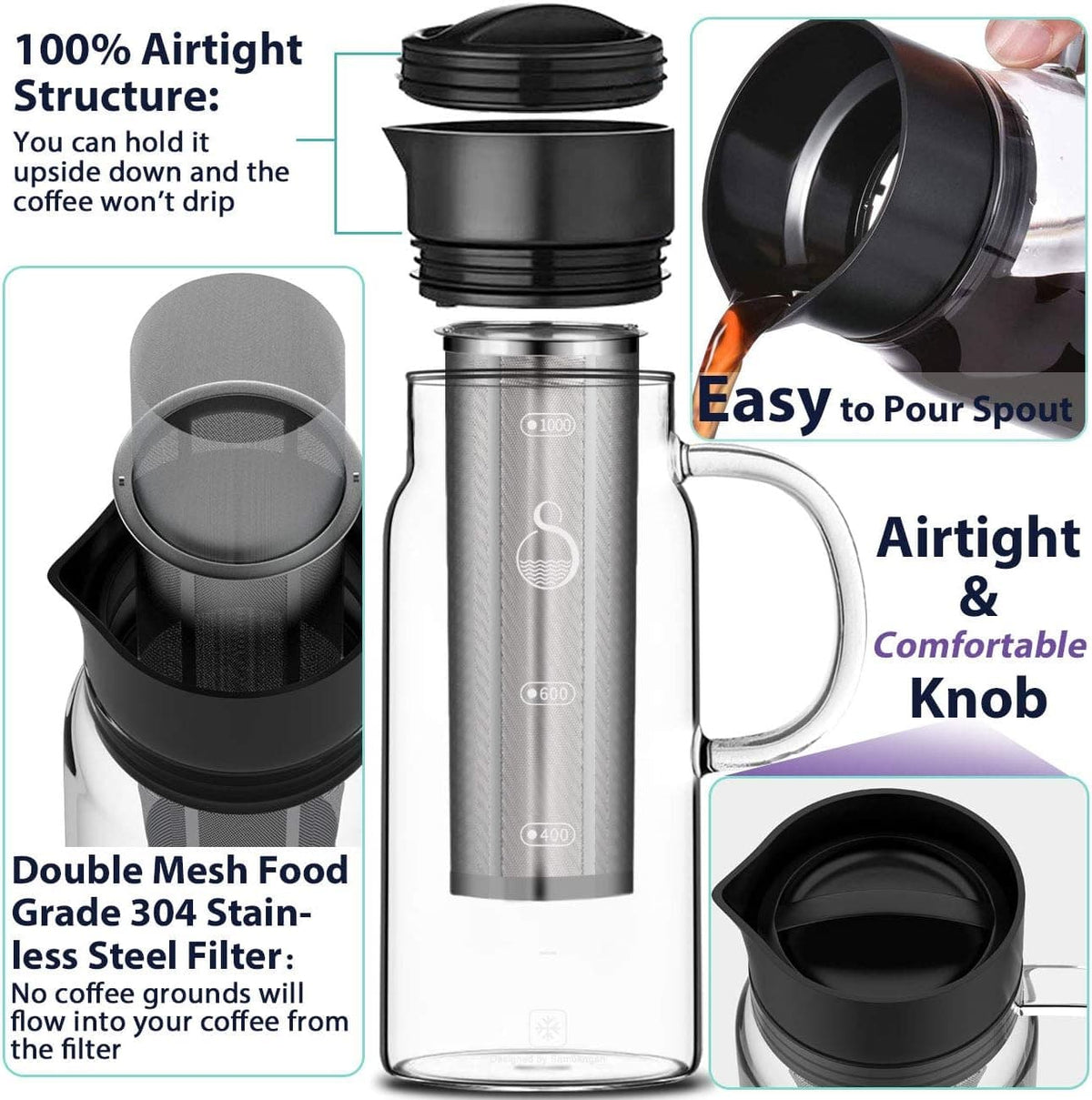 Chef Supply Co Coffee Maker Brew Glass Coffee Maker 1L