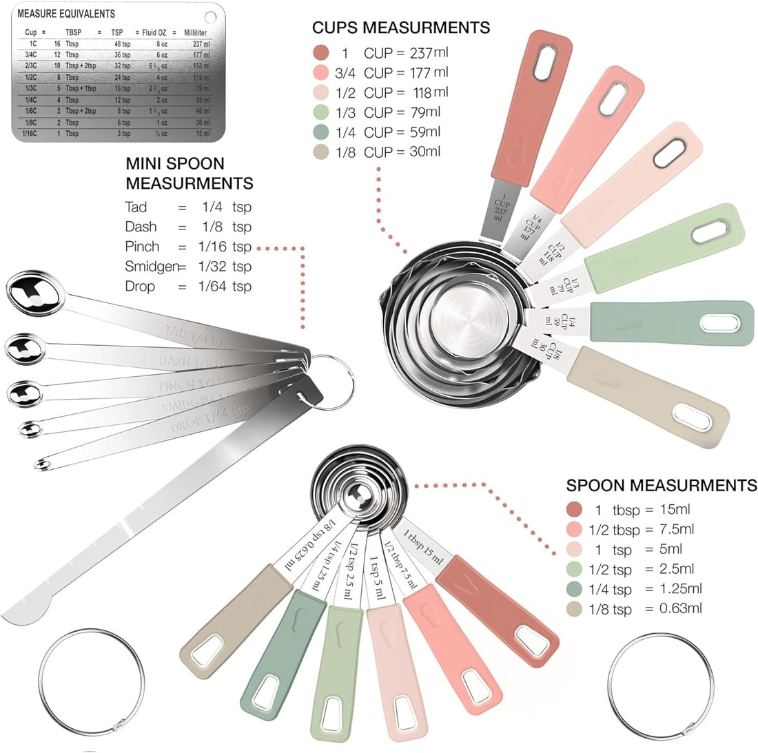 Chef Supply Co Cotton Napkins 22-Piece Stainless Steel Measuring Cups and Spoons Set