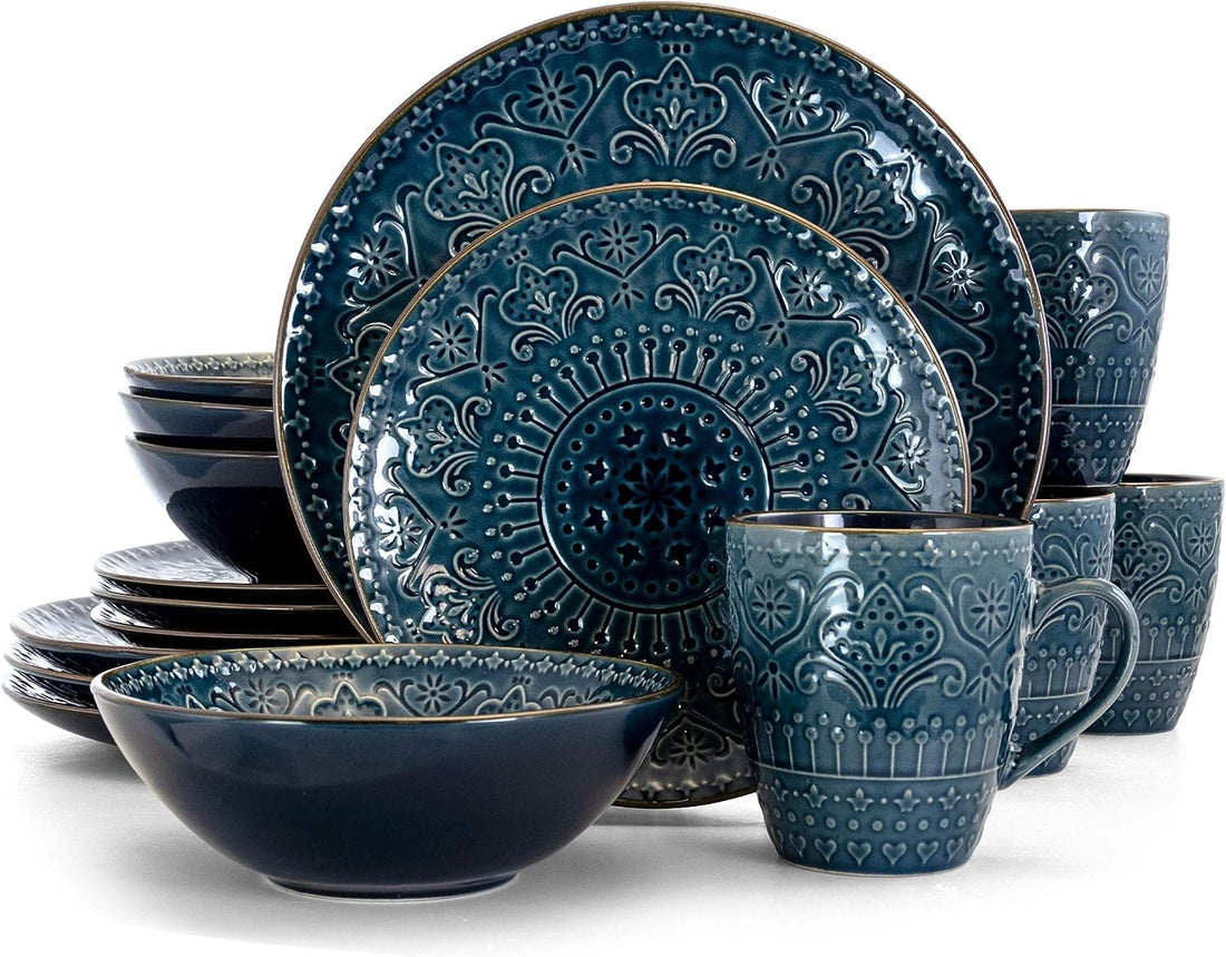 Chef Supply Co Dinnerware Round Stoneware Embossed Dinnerware Set 16Pcs
