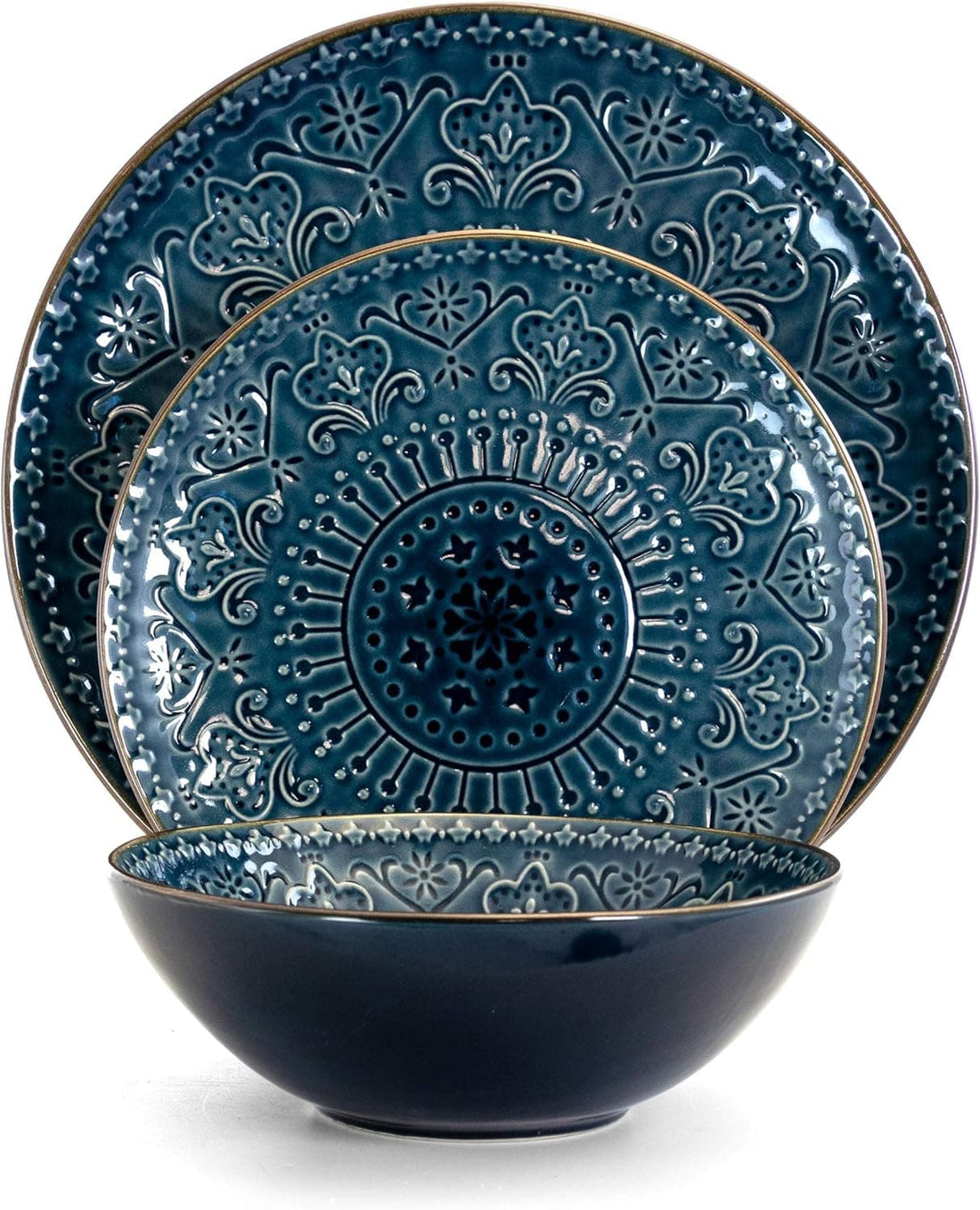 Chef Supply Co Dinnerware Round Stoneware Embossed Dinnerware Set 16Pcs