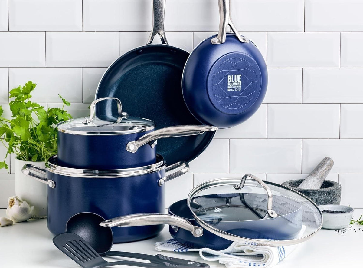 Chef Supply Co Kitchen Cookware Diamond-Infused Ceramic Nonstick Cookware 10 Piece Set