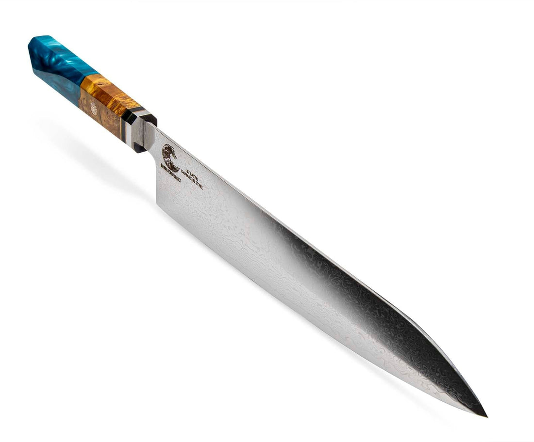 CSC BRANDED Kitchen Knives Bondi Beach Series 22 cm 8.6 inch Gyuto Damascus Knife Featuring Resin and Wood Handle