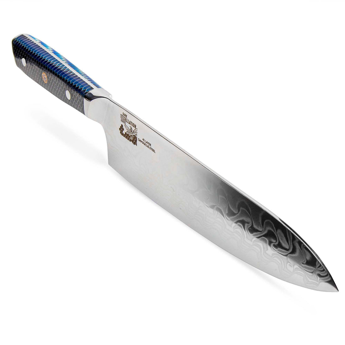 CHEF SUPPLY CO Kitchen Knives Dark Tessellation Series 21 cm - 8.25 Inch AUS-10 Damascus Chef Knife, Includes White Leather Sheath