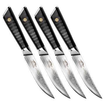 CHEF SUPPLY CO Kitchen Knives Dundee Series 12 cm - 5" VG-10 Damascus Steak Knife Set of 4 - Black G10 Handles
