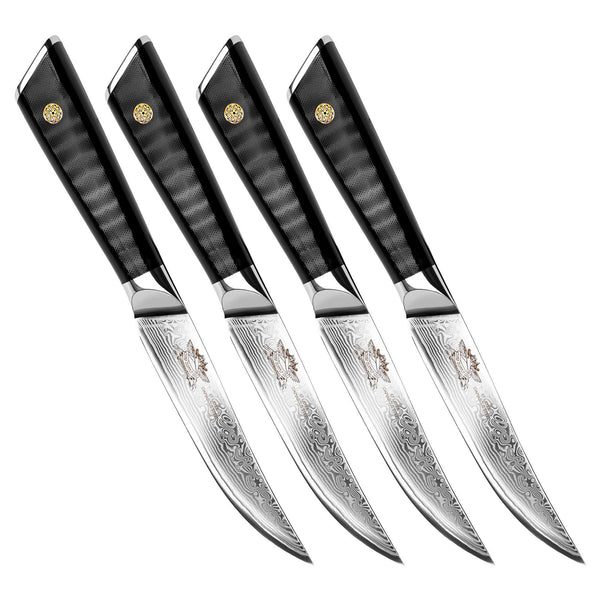 CHEF SUPPLY CO Kitchen Knives Dundee Series 12 cm - 5" VG-10 Damascus Steak Knife Set of 4 - Black G10 Handles