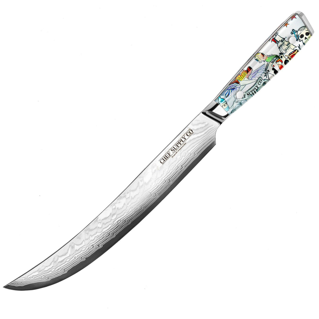 CHEF SUPPLY CO Kitchen Knives Inked Series 25.5 cm - 9.75 inch 45 Layer AUS-10 Damascus Slicing/Carving Knife