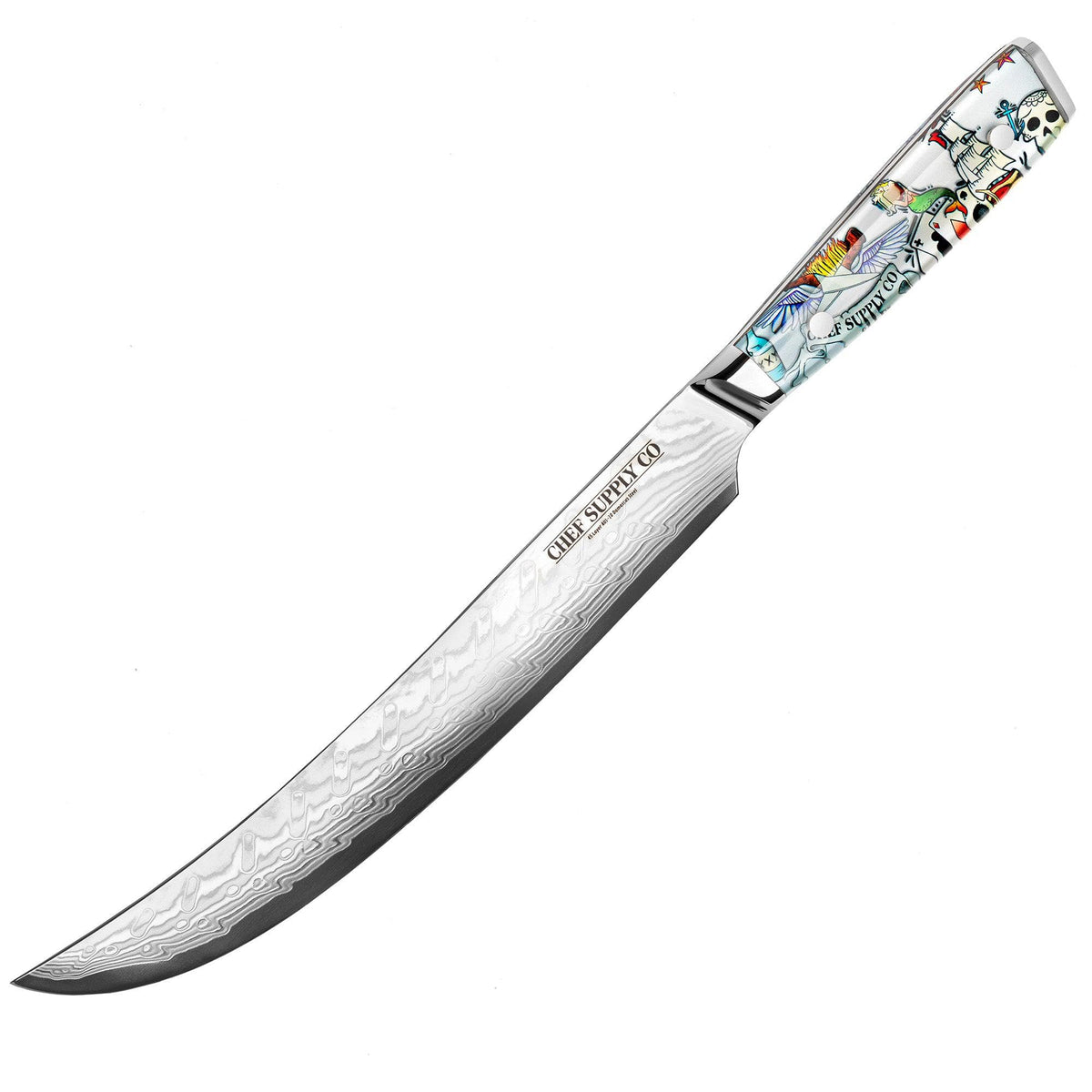 CHEF SUPPLY CO Kitchen Knives Inked Series 25.5 cm - 9.75 inch 45 Layer AUS-10 Damascus Slicing/Carving Knife