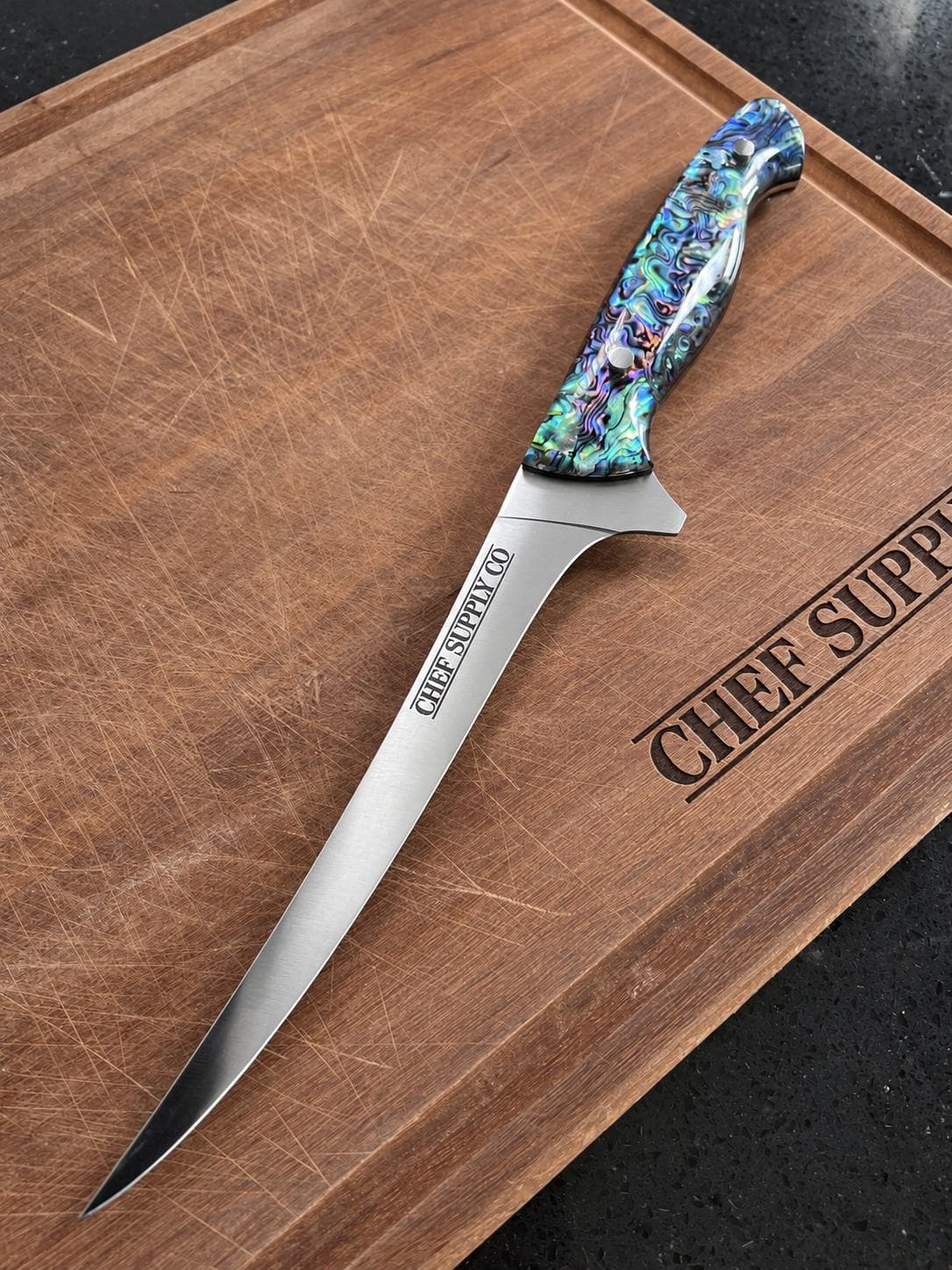 CHEF SUPPLY CO Kitchen Knives Sea Creature MK2 Series 17.5cm / 7” Flexible Fillet Knife – 9Cr18MoV Steel, Resin & Abalone Shell Handle