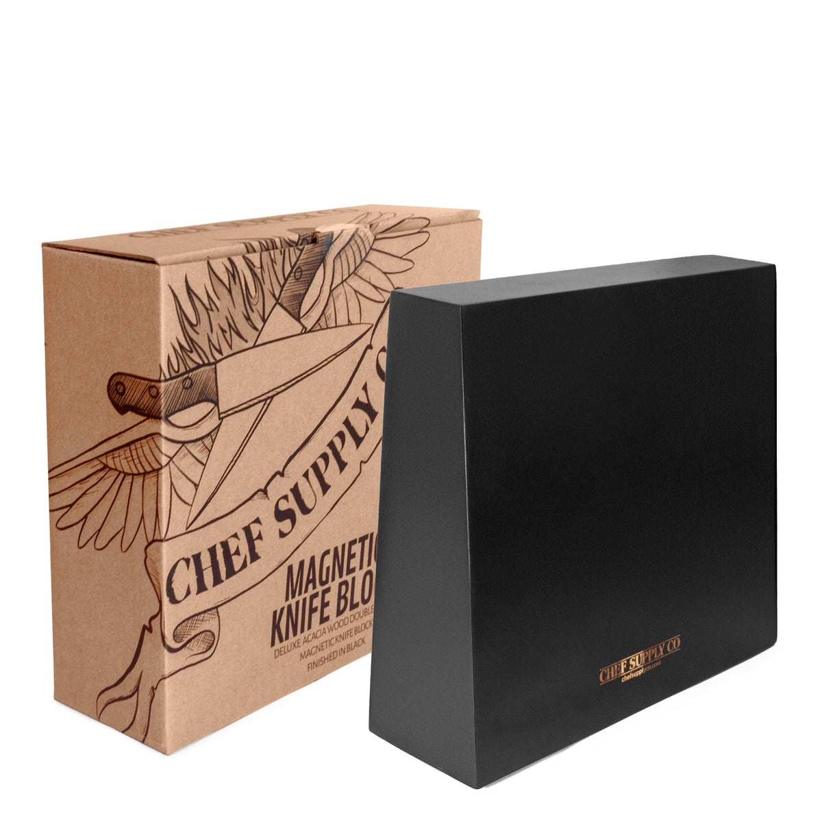 CHEF SUPPLY CO knife rack Black Acacia Wood Magnetic Knife Block: Double-Sided, Strong Magnets, Universal Compatibility. Modern Minimalist Knife Storage