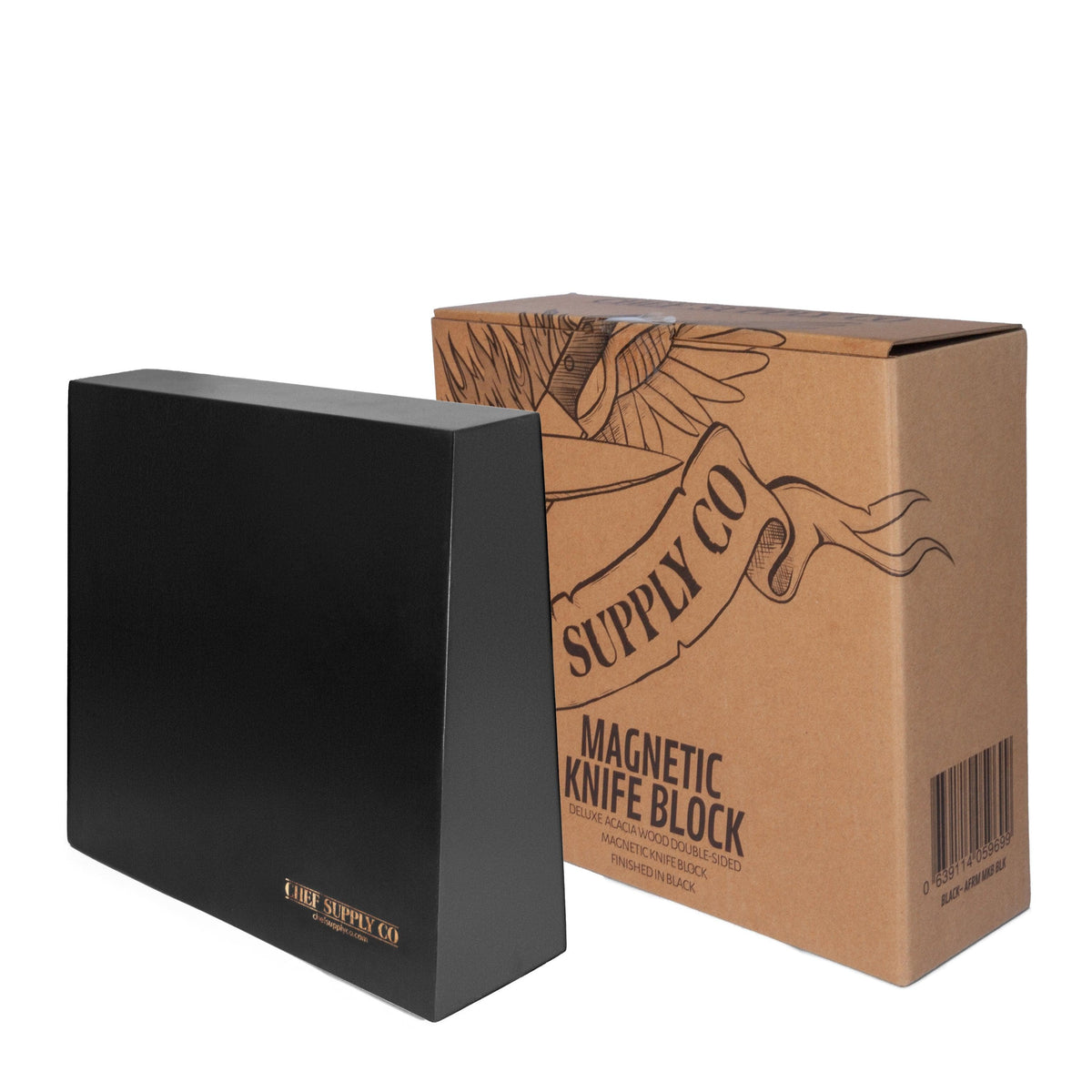 CHEF SUPPLY CO knife rack Black Acacia Wood Magnetic Knife Block: Double-Sided, Strong Magnets, Universal Compatibility. Modern Minimalist Knife Storage
