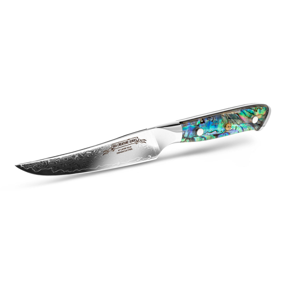 CSC BRANDED STEAK KNIFE SET Sea Creature Series VG-10 Damascus Steak Knife Set of 4 - Clear Resin Full Tang Handle