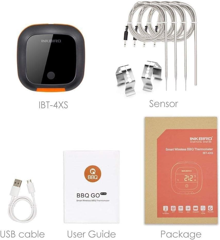 CHEF SUPPLY CO Thermometers Bluetooth Meat Thermometer with 4 Probes, Rechargeable, with Remote Control & Alarm for iOS or Android