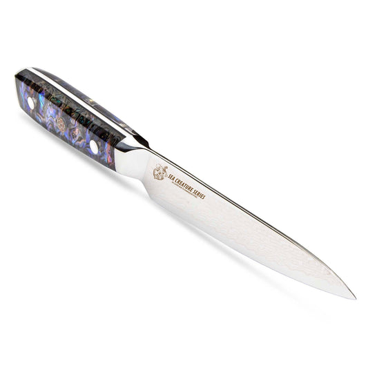 CSC BRANDED Kitchen Knives Sea Creature Series 15 cm - 6 inch Utility Knife. 45 Layer AUS-10 Damascus, Resin Handle & Sheath