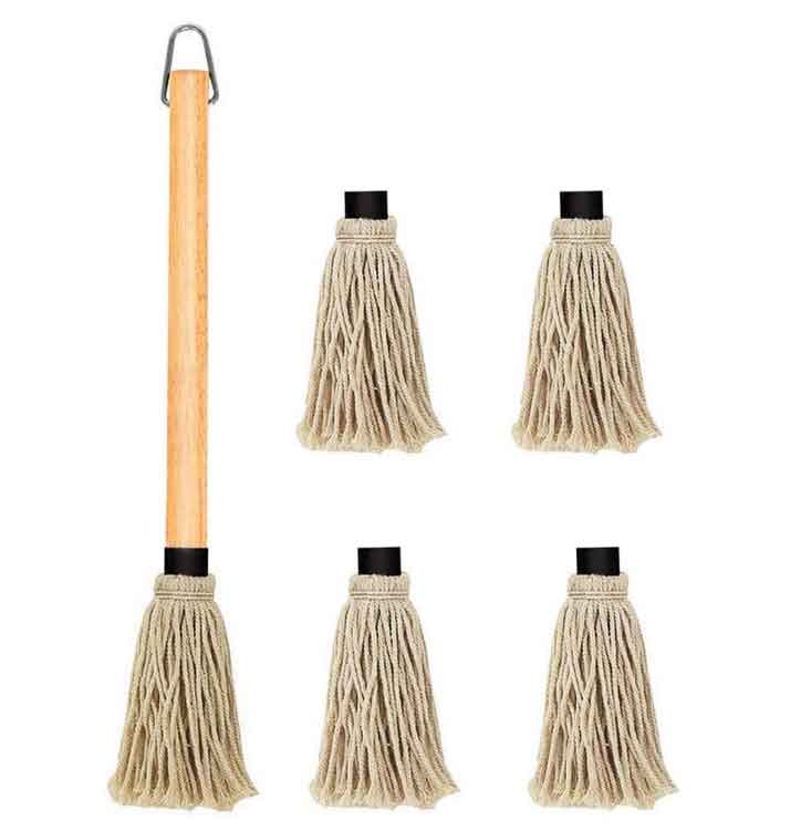 CHEF SUPPLY CO 45 cm - 18 Inch Basting Mop with Long Wood Handle and 4 Extra Replacement Heads