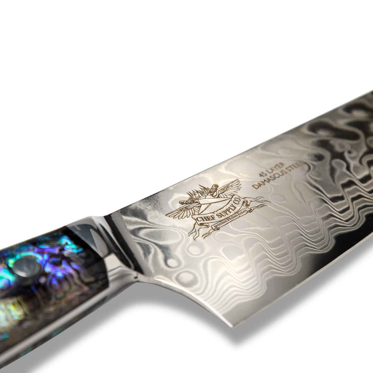 CHEF SUPPLY CO Kitchen Knives "Sea Creature" Series. 8.25"-21cm Kiritsuke Chef Knife. 45 Layer Damascus, Resin Handle & Sheath