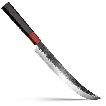 CHEF SUPPLY CO The "Nikuya". Japanese Style 25cm - 10 inch 67 Layer Damascus Slicing Knife with Hammer Finish