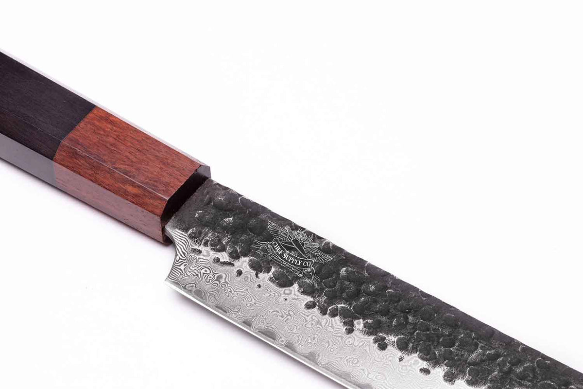 CHEF SUPPLY CO The "Nikuya". Japanese Style 25cm - 10 inch 67 Layer Damascus Slicing Knife with Hammer Finish